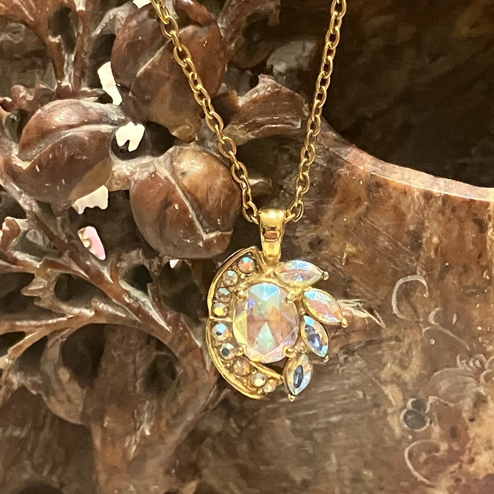 Gold-Tone Aurora Crystal Leaf Pendant Necklace - Women Jewelry - Picture 4 of 6
